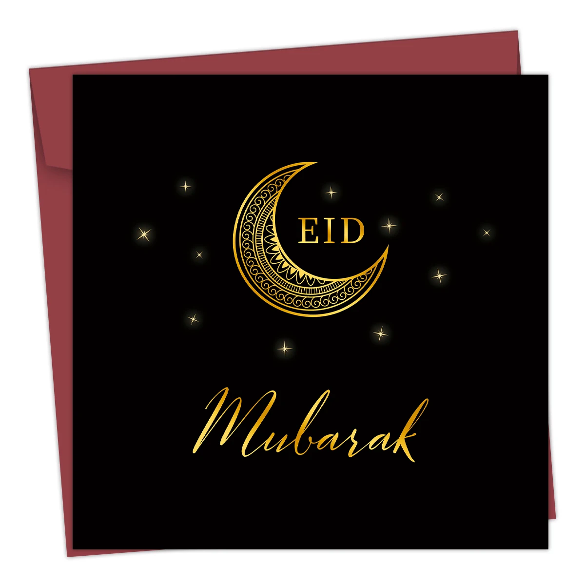 1 Stück schwarze Eid Mubarak-Grußkarte mit Umschlag, goldenes Mond-Design, für Freunde und Familie, perfekt für die Ramadan-Feier