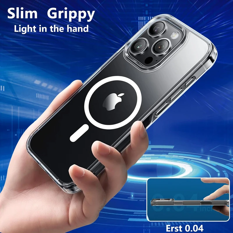 

Crystal Case for iPhone 17 Air 16E 16 15 14 Plus 13 12 11 Pro Max Mini Shockproof MagSafe Magnetic Clear Military Grade Cover