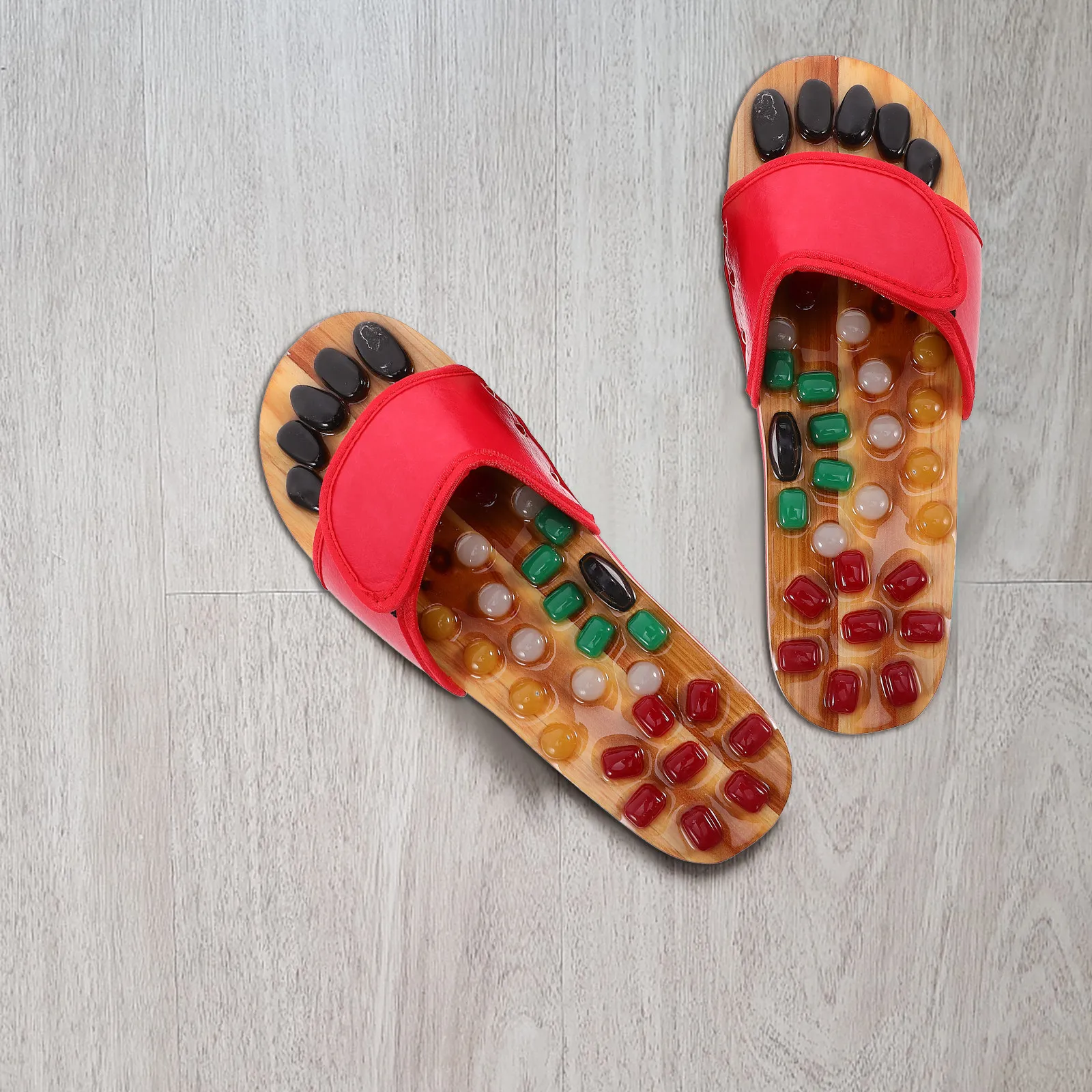 Acupressure Massage Slippers Red PU EVA Cobblestone Sole Indoor Comfort Sandals Size 39 40