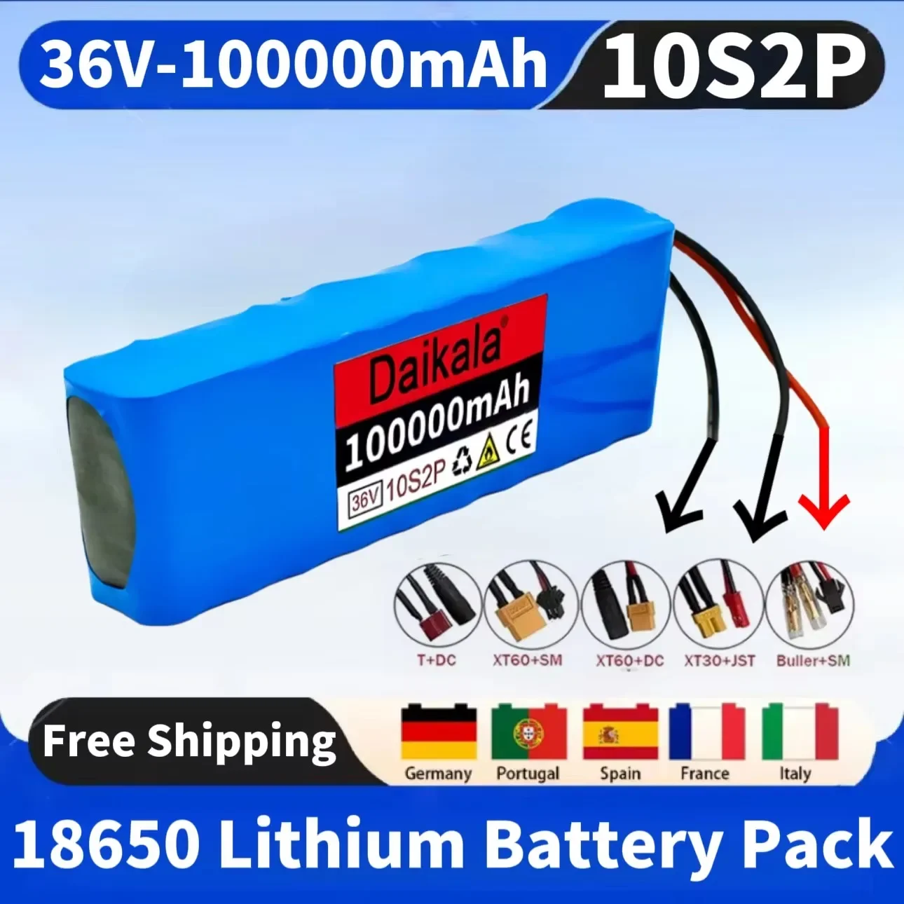 

New36V 10S2P 100000mAh High-capacity Scooter Battery 18650 Lithium Battery Pack 500W 100Ah High Power for 42V Motorcycle Scooter