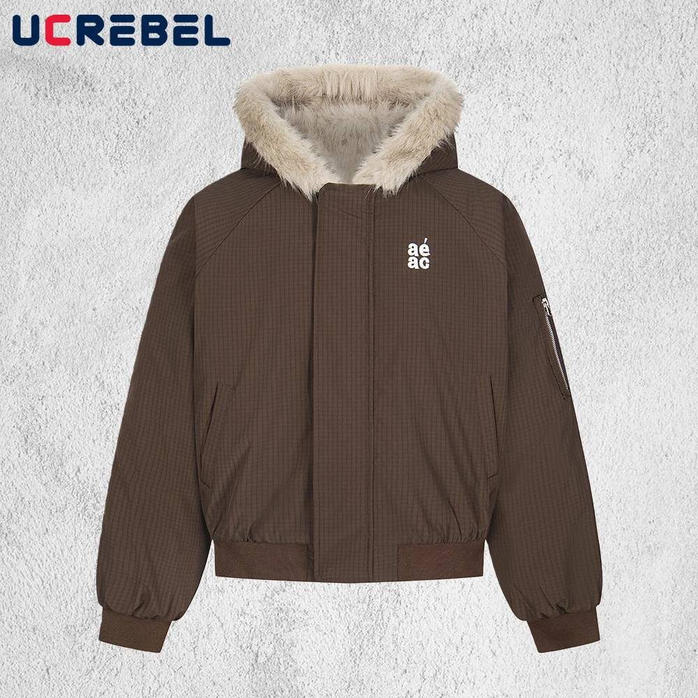 

Стеганая куртка с вышивкой букв, мужская зимняя уличная стеганая куртка с капюшоном и меховым воротником, длинным рукавом, свободная толстая стеганая куртка для мужчин