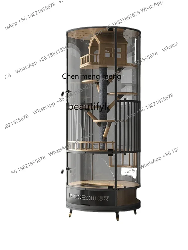 

178Fully Transparent Glass Panoramic Rotating Cylindrical Cat Villa Luxury Cabinet Cage Indoor with Toilet Integrated