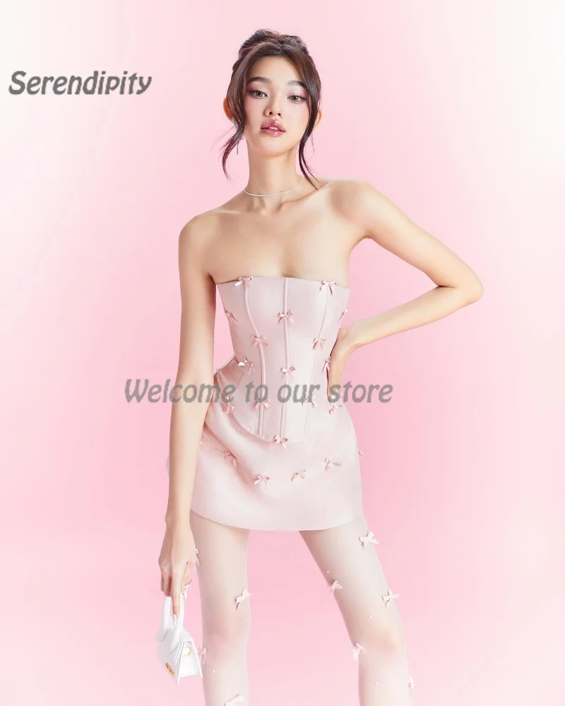 Serendipity Short Evening Dress فساتين سهرة Elegant Bow Strapless Pink Beach Party Homecoming Prom Gown For Sexy Women 2024