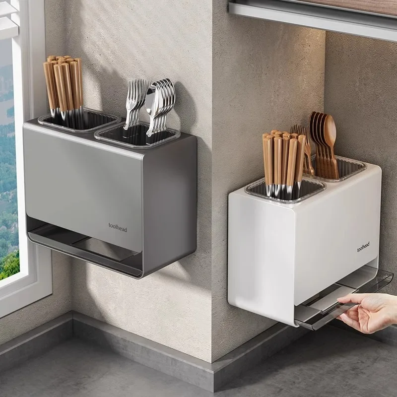 

Chopstick Storage Box Kitchen Chopstick Holder Countertop Chopstick Basket Wall Mounted Drain Storage Rack Organizer Kitchen