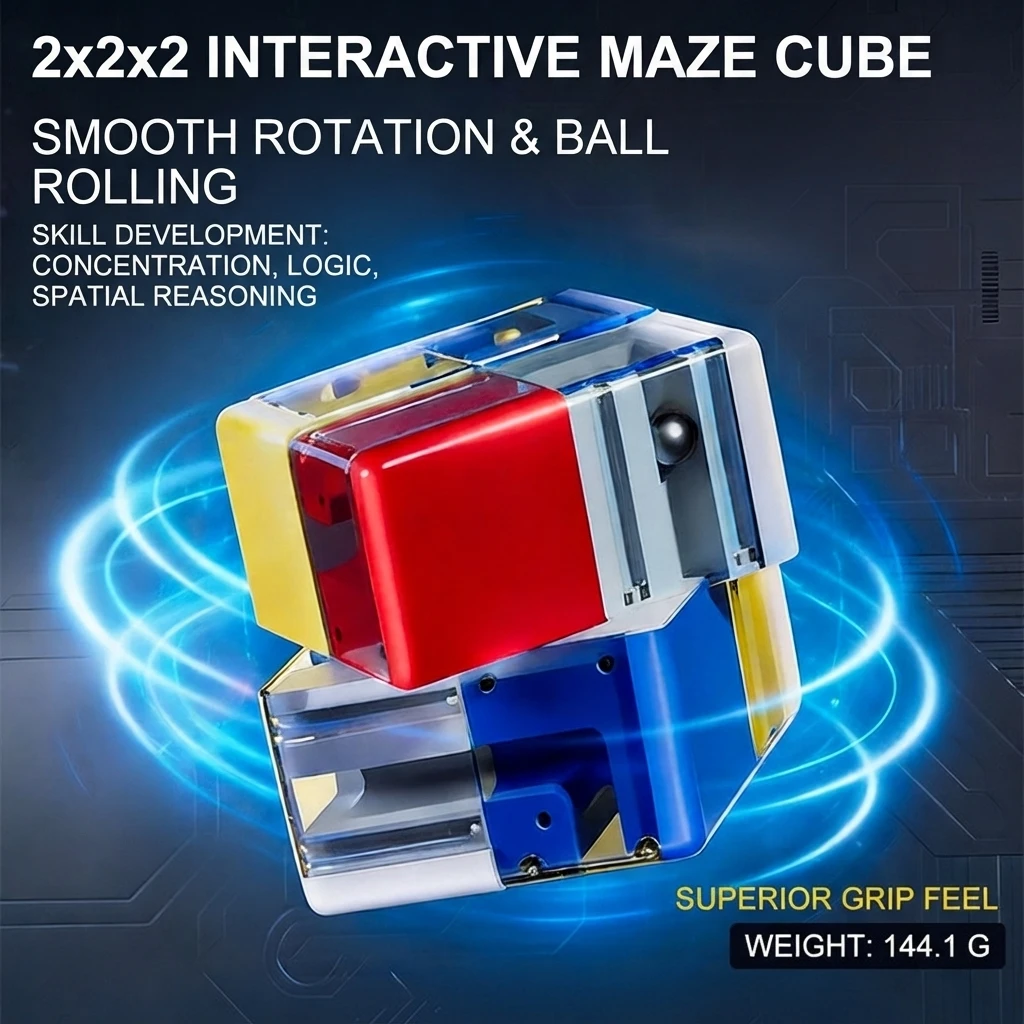 Viral 3D Rotating Maze Cube, Changeable Path STEM Fidget Toy, Quiet Desktop Stress‑Relief Gift, Medium & Large Size