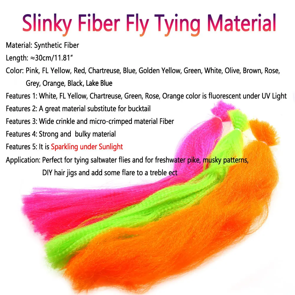 Bimoo 1Pack Crimped Slinky Fiber Long Shimmer Synthetic Hair Saltwater Streamer Bait Fish Fly Tying Material Bucktail Jig Lures