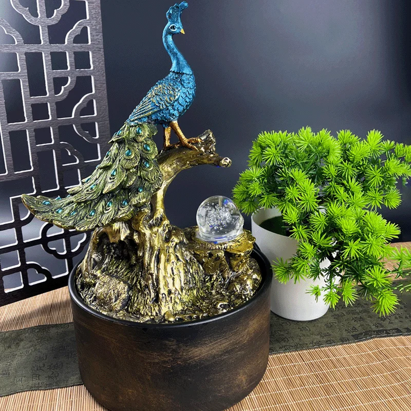 Imagem -03 - Chinese Water Fountain Tabletop Feng Shui Asian Peacock Home Office e Outros Lugares Interiores