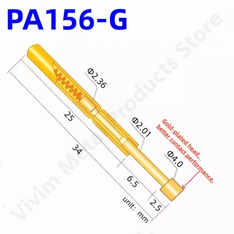 20/100PCS PA156-G Spring Test Probe PA156-G2 Test Pin Pogo Pin PCB Test Tool P156-G 34mm Pin 2.36mm Flat Head Dia 4.0mm P156-G2