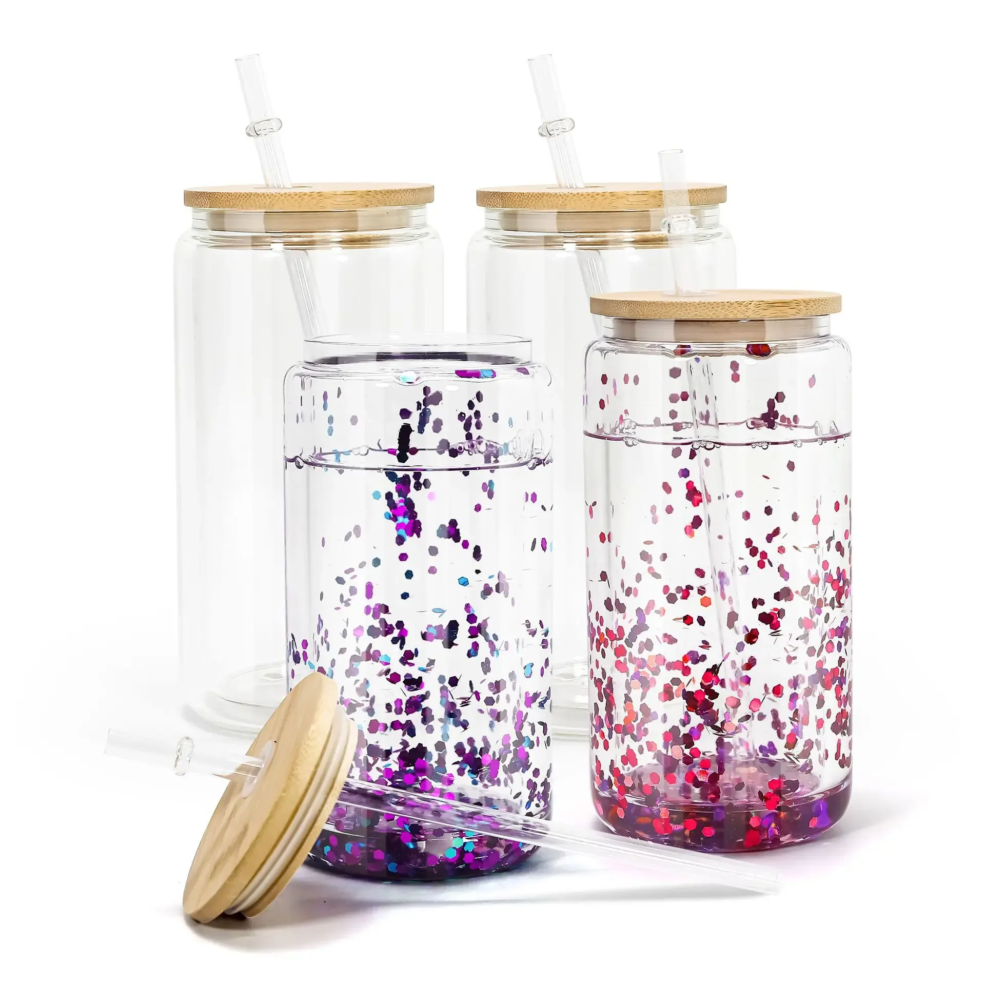 12oz 16oz 20oz Clear Sublimation Blank Glass Mason Jar Beer Can Double-layer Glass With Lid Water Bottle Coffee Drink Juice Cup