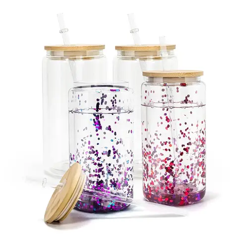 12oz 16oz 20oz Clear Sublimation Blank Glass Mason Jar Beer Can Double-layer Glass With Lid Water Bottle Coffee Drink Juice Cup