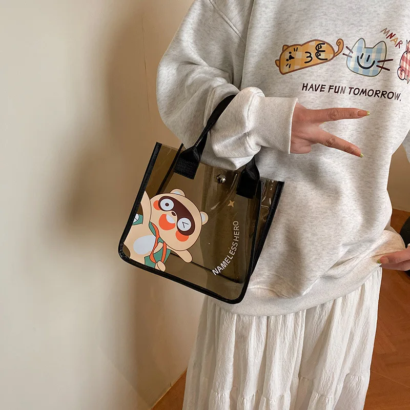 

Summer Trendy Transparent Jelly Bag for Women, New Fashion All-match Handbag, Lightweight Sweet Cute Cartoon Cosmetic Bag