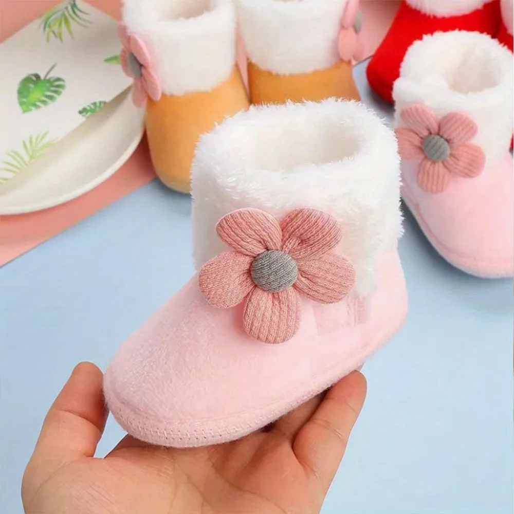Baby Floral Socks with a Cow Design, Thick Plush Cute Walking Shoes for Infants, Lightweight, Non-Slip, Warm