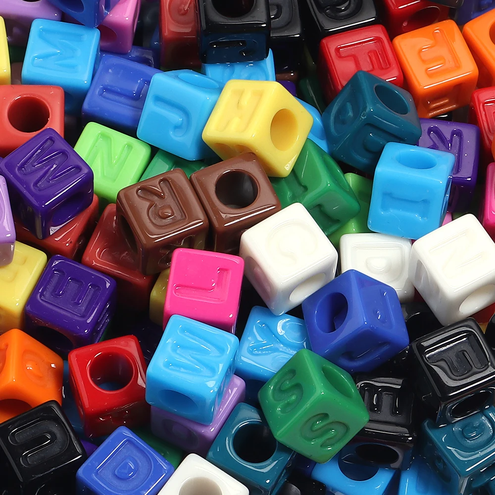 50pcs Acrylic Square Letter Beads Solid Color Alphabet Large Hole Loose Beads For Jewelry Making DIY Bracelets Necklace Supplies view 5