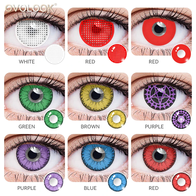 2 uds lentes de contacto de colores para Cosplay Halloween malla roja pantalla blanca vampiro Ciel Phantomhive Whiteout accesorios de animación