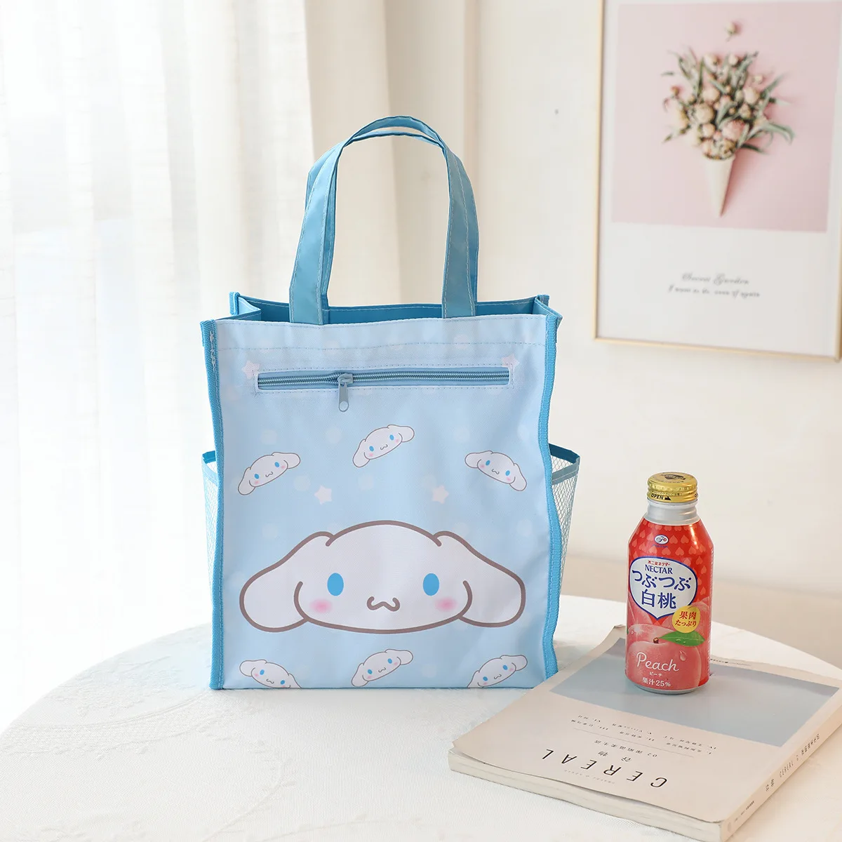 Sanrio Kawaii Hello Kitty Melody Waterproof Tuition Bag Cinnamoroll Kuromi Double Tote Art Bag Shopping Bag Gift