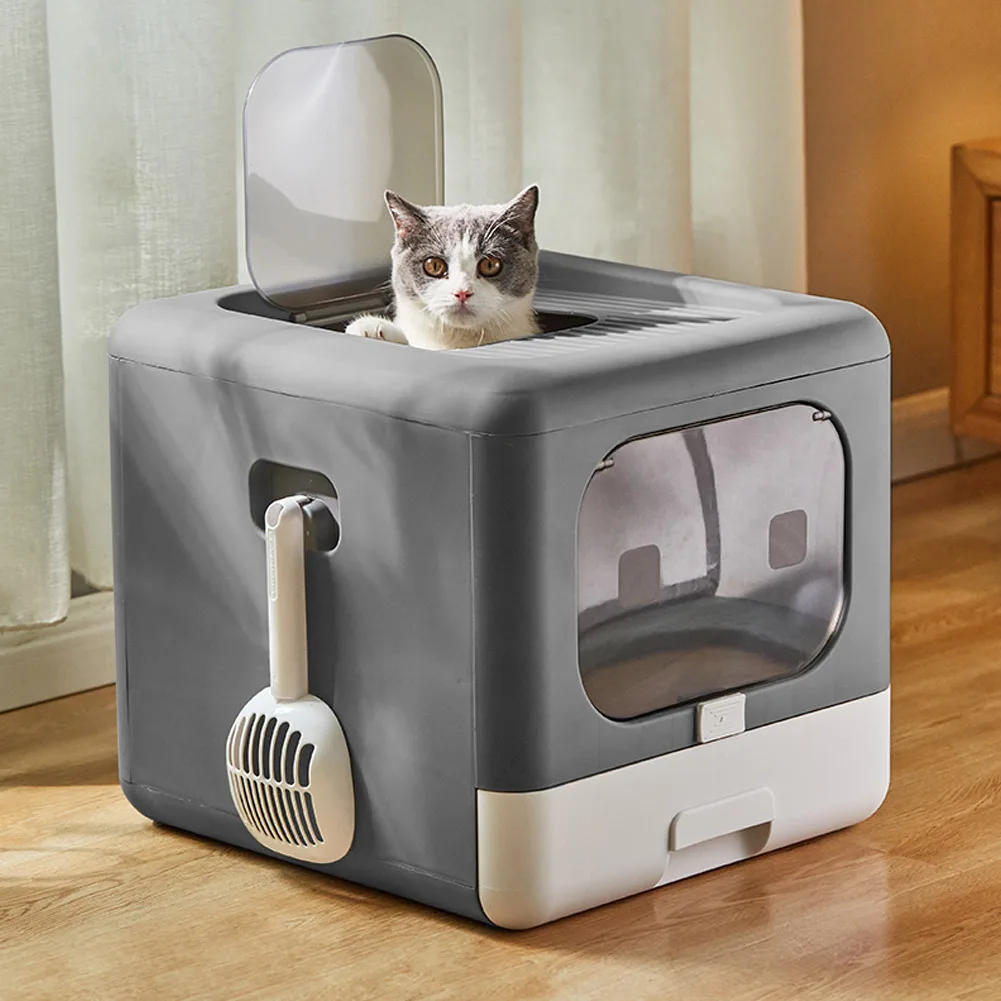 Full Enclosed Cat Toilet Litter Box in Grey