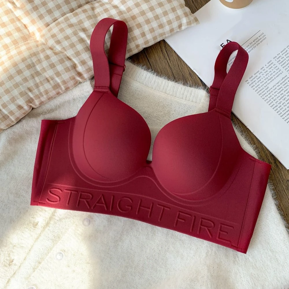 

Simple Comfortable Push Up Bra Letter Close-fitting Wireless Deep V Bra Intimates Shockproof Seamless Bra Girl