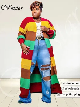 Wmstar Plus Size Outwear Donna Cardigan Autunno Inverno Abbigliamento Maglioni Cappotto Moda Top lungo con tasche Dropshipping all'ingrosso