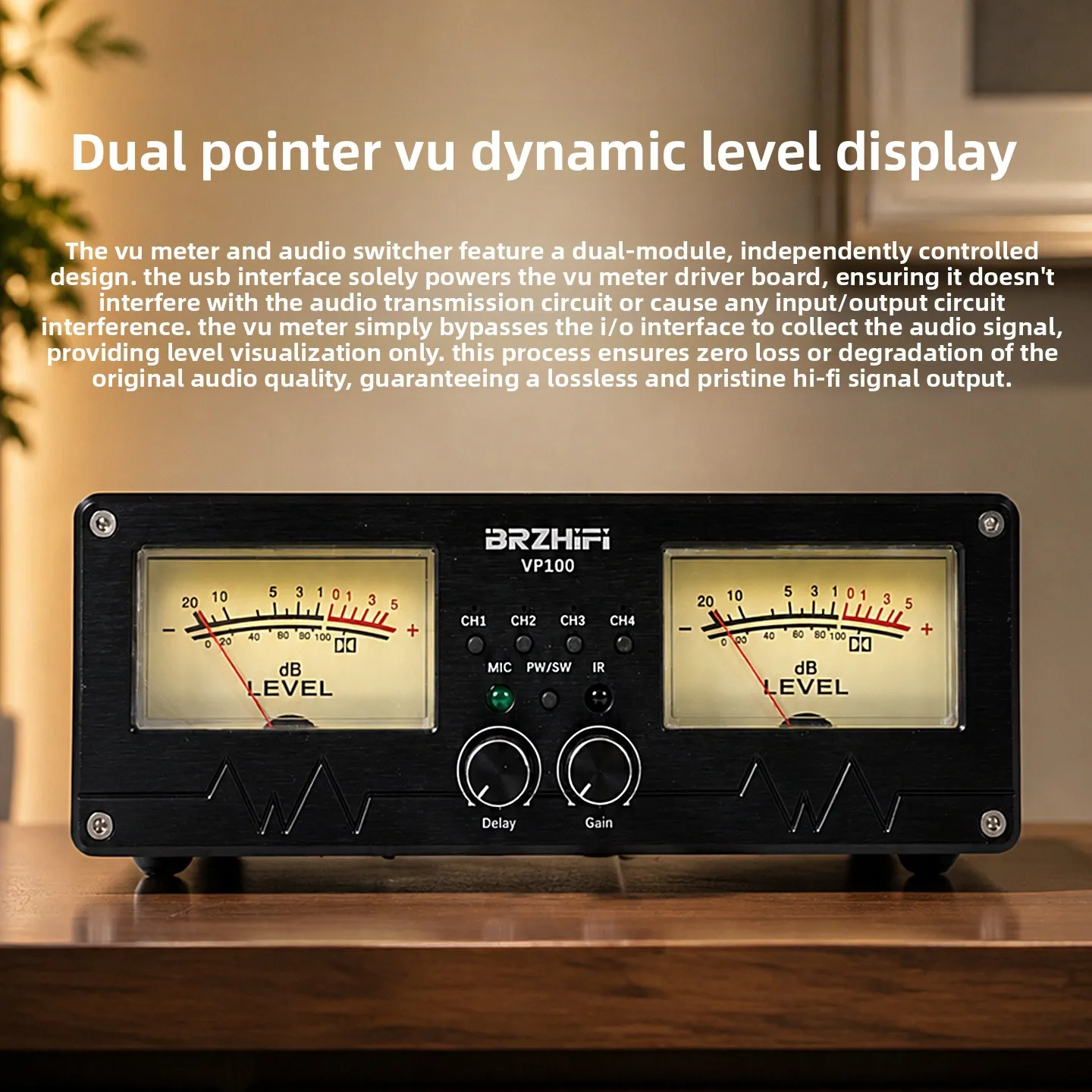 BRZHIFI 2027 new VP100 music level meter voice control analog VU meter 4 in 1 out 4 audio switcher power amplifier