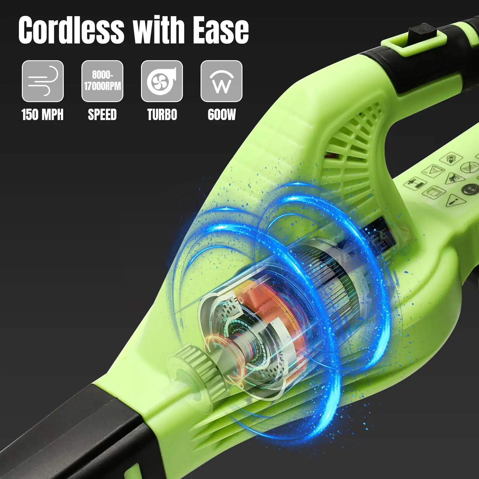 منفاخ هواء لاسلكي 3000 وات 15000 دورة في الدقيقة، مكنسة كهربائية ذات سرعتين، 21 فولت 2.0 أمبير في الساعة أداة كهربائية خفيفة الوزن لمنفضة الغبار