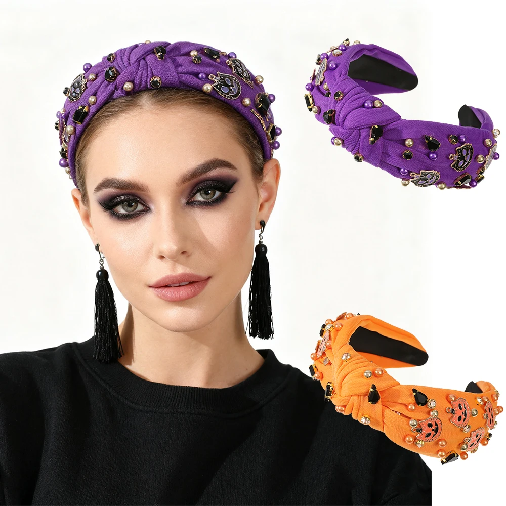 

AWAYTR Хэллоуин завязанный страшный дьявол повязка для волос с алмазным пластиковым ободом обруч для волос с широким краем повязка на голову аксессуары для волос повязка для волос