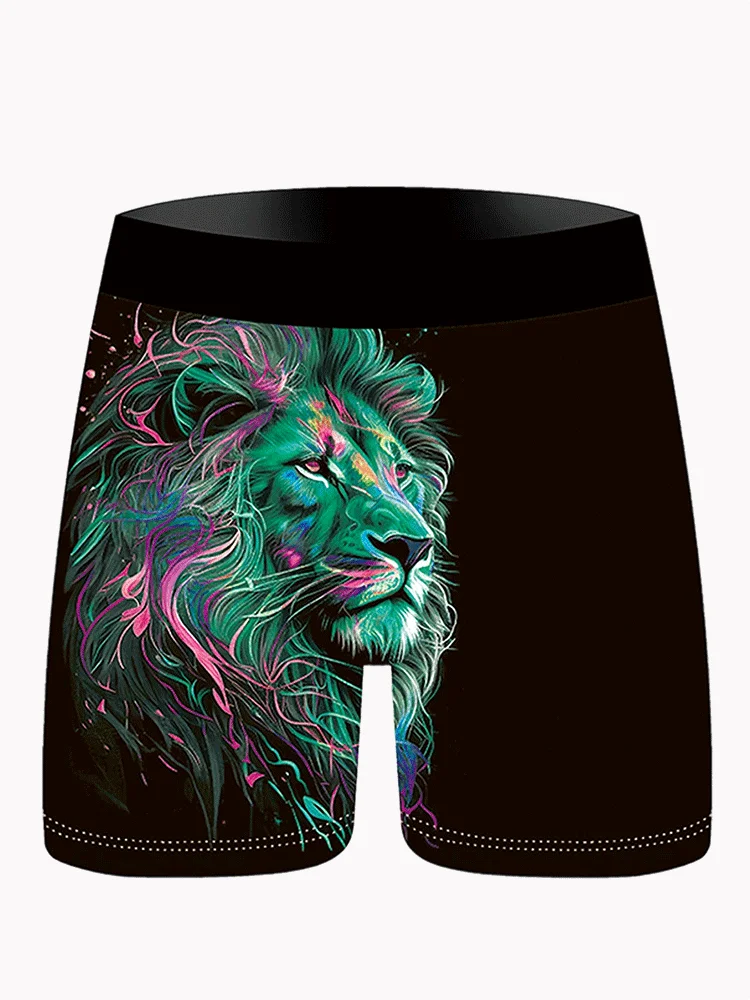 Lion Realistic Pattern Printed Boxing Shorts Knitted Elastic Moisture Absorbent Breathable Men Soft Light Skin Men's Underwear