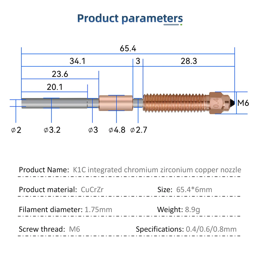 0,4/0,6/0,8mm K1C Düse All-in-one Kupfer Titan Düsen High Flow K1C K1 Max Düse für K1 Max/Ender 3 V3 Plus/Ender 3 V3 – Detail 1