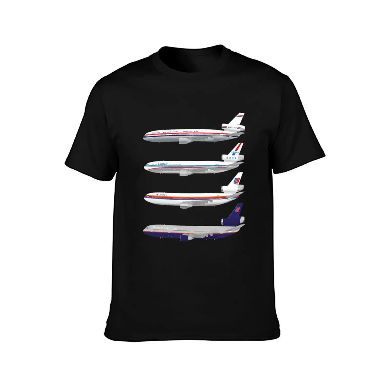 Wings In Uniform - DC-10 - United Airlines - Through The Ages T-Shirt, Summer Casual Cotton Tee, Oversized Streetwear Tops