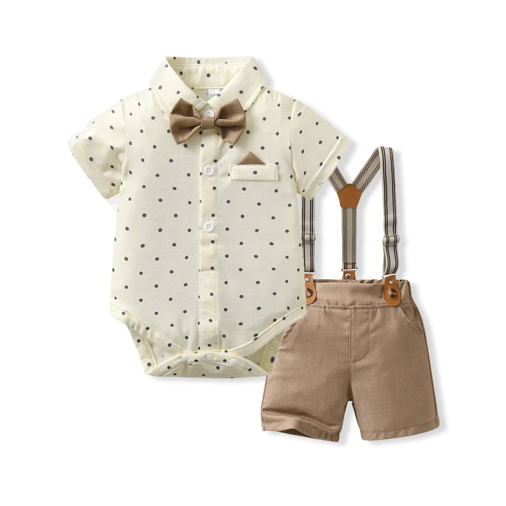 2026 Spring Boys 2Pcs Outfit, Luxury Lapel Shirt With Suspender Pants Toddler High-end Casual Matching Suit