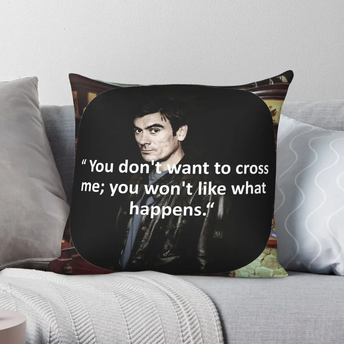 Cain Dingle Don't Want To Cross Me Square Pillowcase Polyester Linen Velvet Pattern Zip Decorative Car Cushion Cover Wholesale
