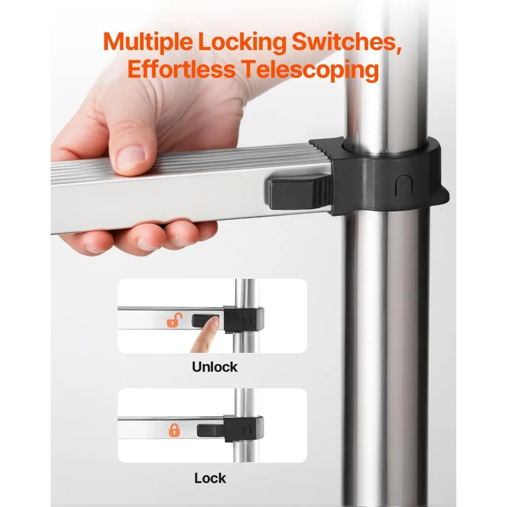 Телескопическая лестница из нержавеющей стали длиной 8,5 футов, легкая удлинительная лестница емкостью 330 фунтов с нескользящими ножками для домашнего использования