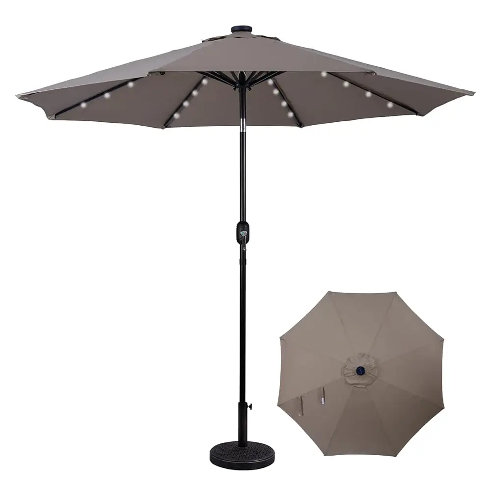 

Backyard Expressions 9Ft Solar Patio Umbrella With 32 Led Lights - Beige – Outdoor Market Umbrella With Tilt & Crank,