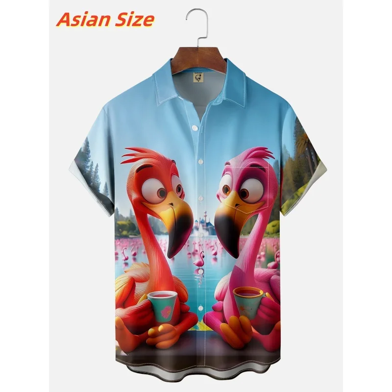 

3D Printed Funny Flamingo Hawaiian Shirt For Men Colorful Animal Pattern Blouse Summer Casual Loose Short Sleeve Aloha Shirts