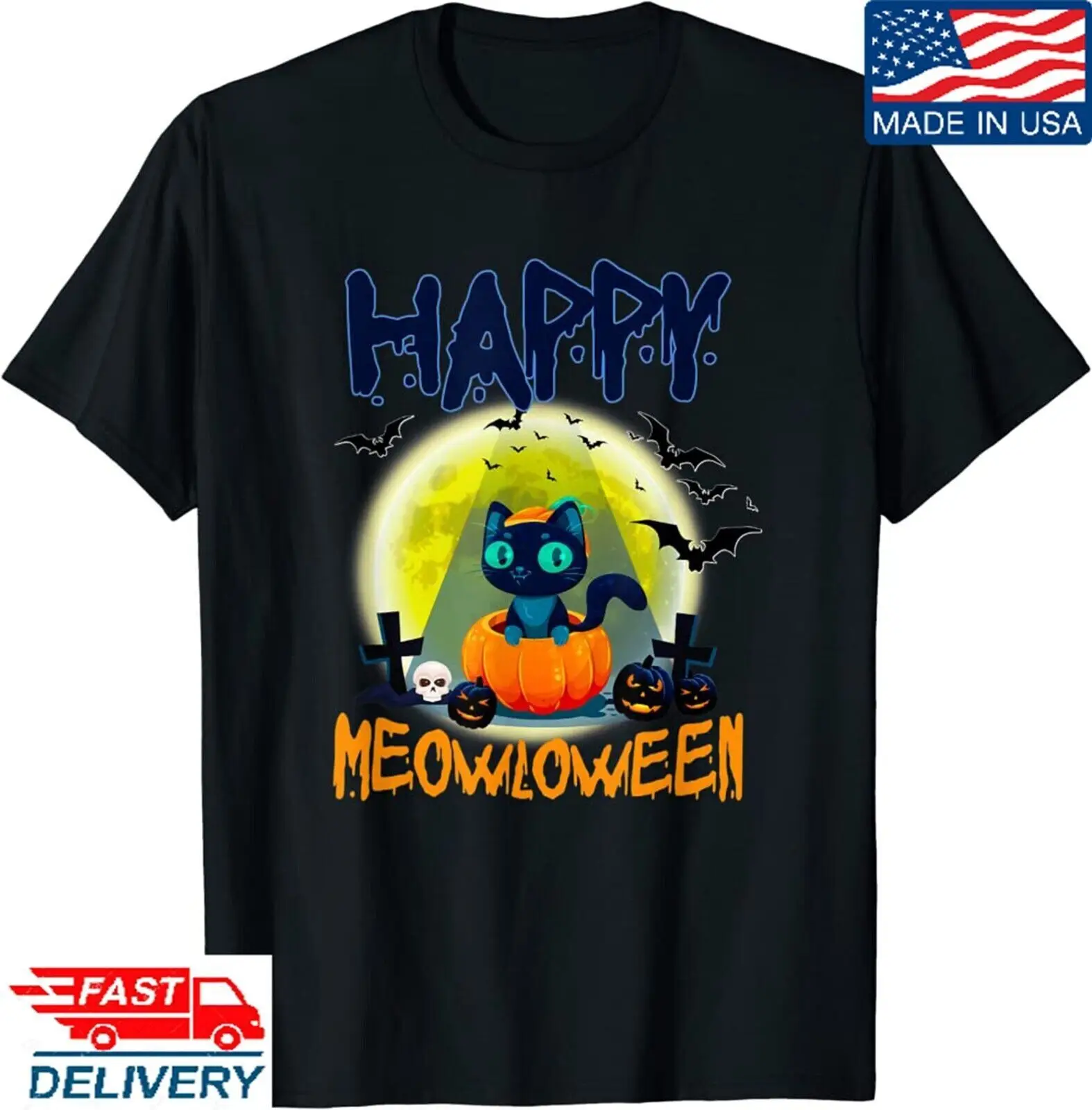 

Happy Meowloween Pumpkin Cat Lover Spooky Halloween T-Shirt