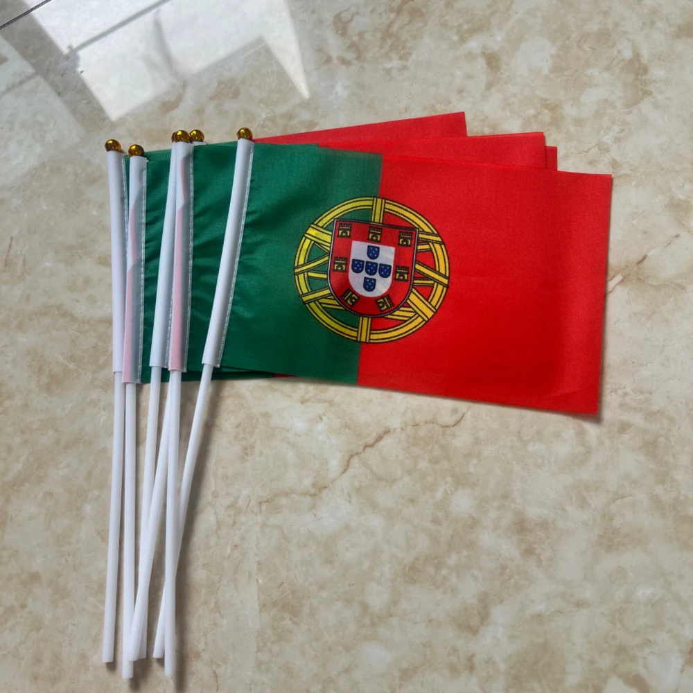 PRT POR Portugal Hand Flag 14x21cm 5/10/50/100pcs Polyester Double Side Penetration Portugal Portuguese Hand Flag for Decoration