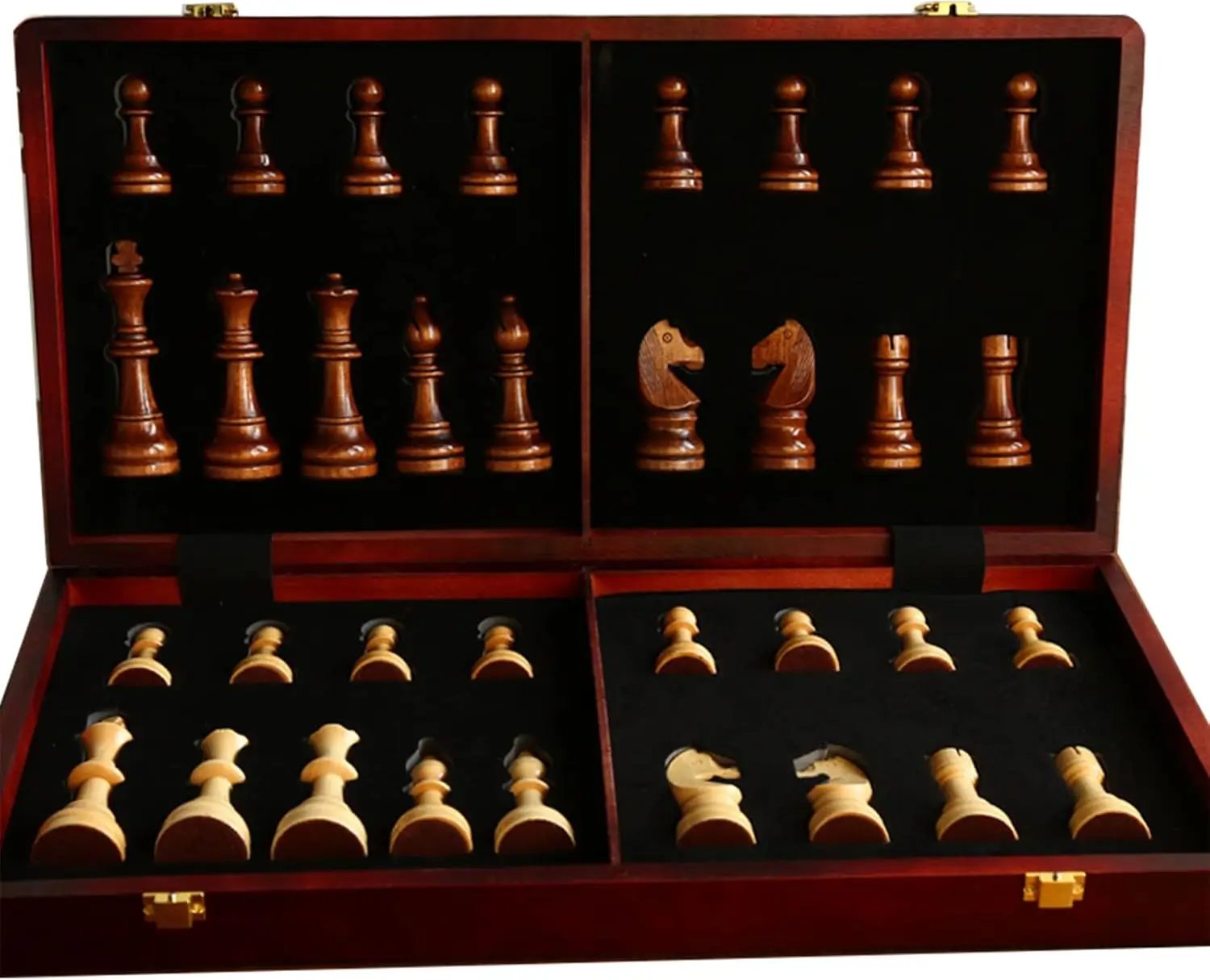 

20" Solid Walnut Wooden Chess Set, 4.25" King, Folding Board with Storage, 2 Extra Queens