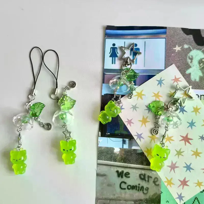 Luminous Alien Cat Keychain Resin Mobile Phone Pendant Bag Charm Backpacks Purses Pendant Party Gift Cute
