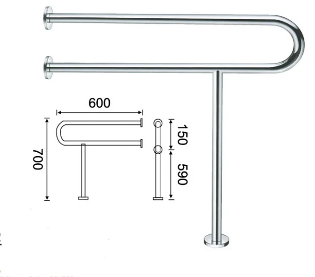Barra de apoio de segurança para banheiro de aço inoxidável 304 montada na parede para deficientes e chuveiro para hospitais