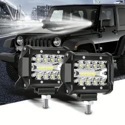 Barra luminosa a LED da 2 pezzi da 4 pollici 60W, 12000LM Spot Flood Combo Light Triple Row LED Light Driving Fendinebbia per camioncino ATV UTV SUV