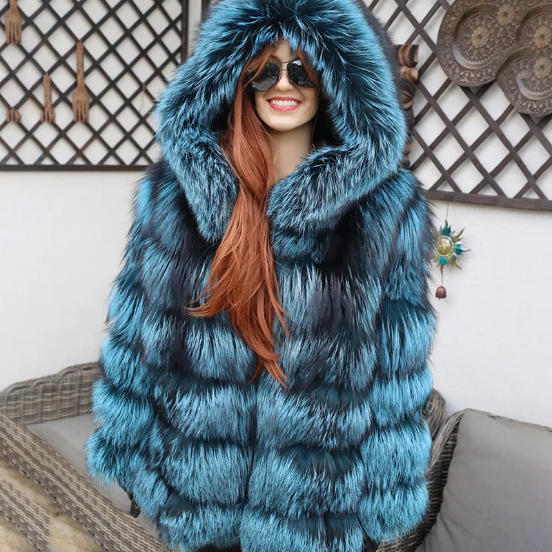 Winter Thicken Fox Fur Coats Women Luxury Warm Fashion Hooded Outertwear 2022 New Genuine Natural Fox Fur Jacket Female