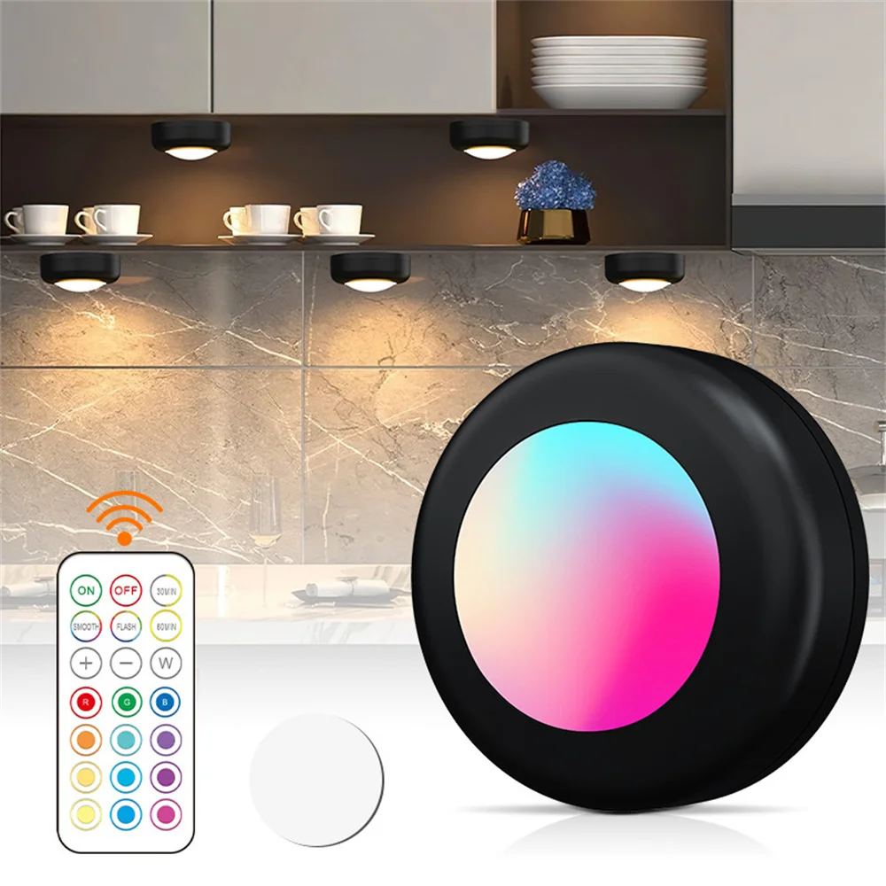 RGB Color Changing 62MM Led Under Cabinet Light Mini Bookshelf Night Lamp with Remote Battery Powered