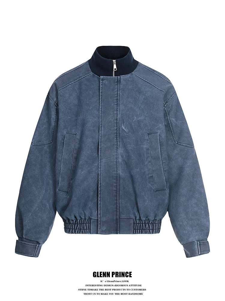 

American Retro Waed Workwear Jaet Stand Collar Bomber ort Wide Men's Outerwear Spring Youth Casual Loose Fit Zipper