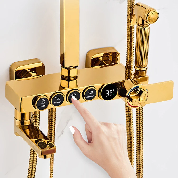 Ouro termostática digital sistema de chuveiro do banheiro quente e fria torneira do banho acessórios parede munted dourado digital chuveiro conjunto torneiras