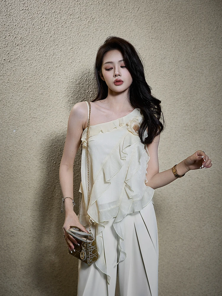 

Романтический топ с цветочным кружевом и асимметричной бретелью на одно плечо, весна-лето, женский повседневный дышащий модный топ