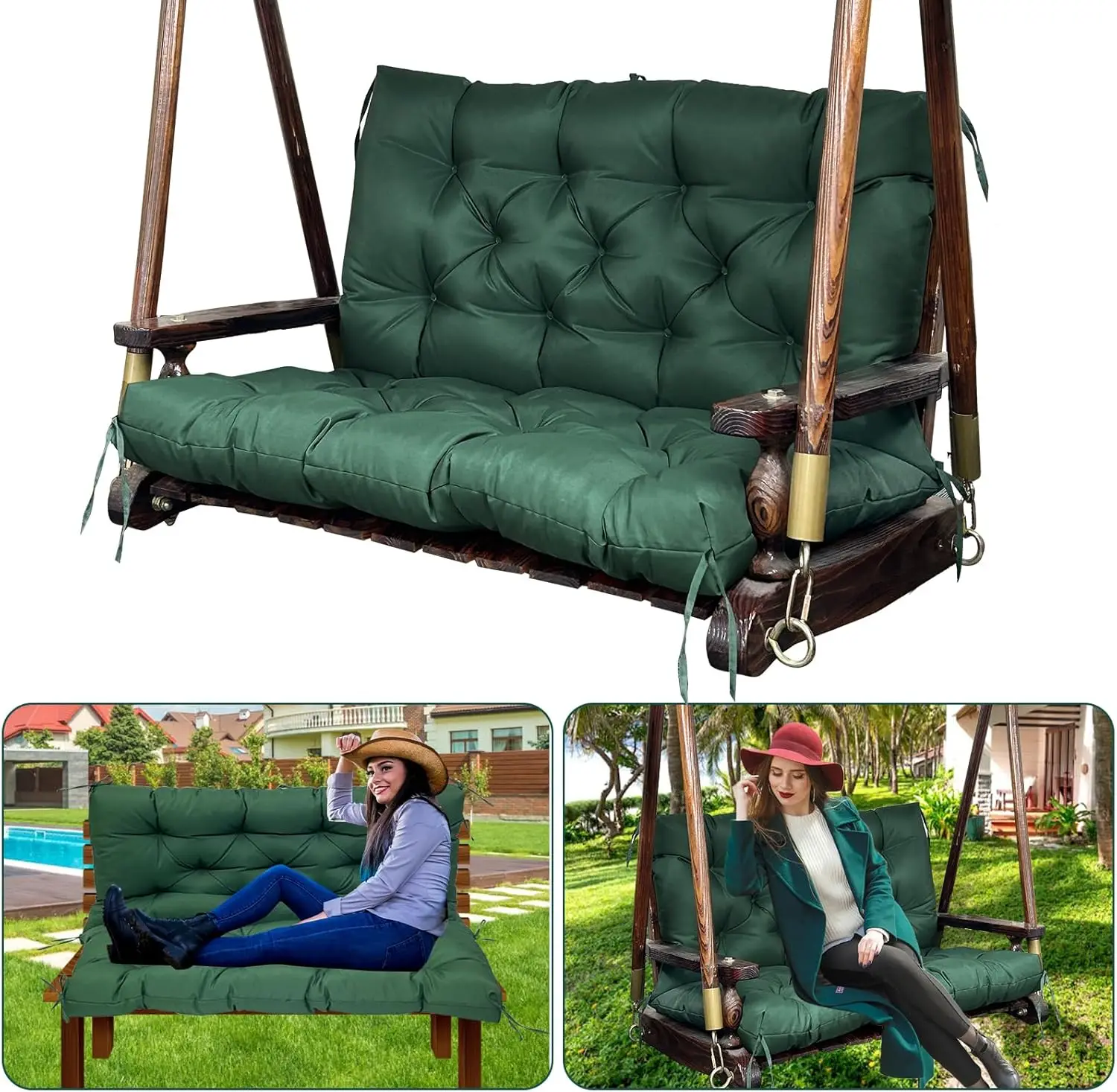 

Swing Replacement Cushions For Outdoor: 2-3 Seater Waterproof Porch Bench Cushion With Ties - Thi Patio Swing Cushion With