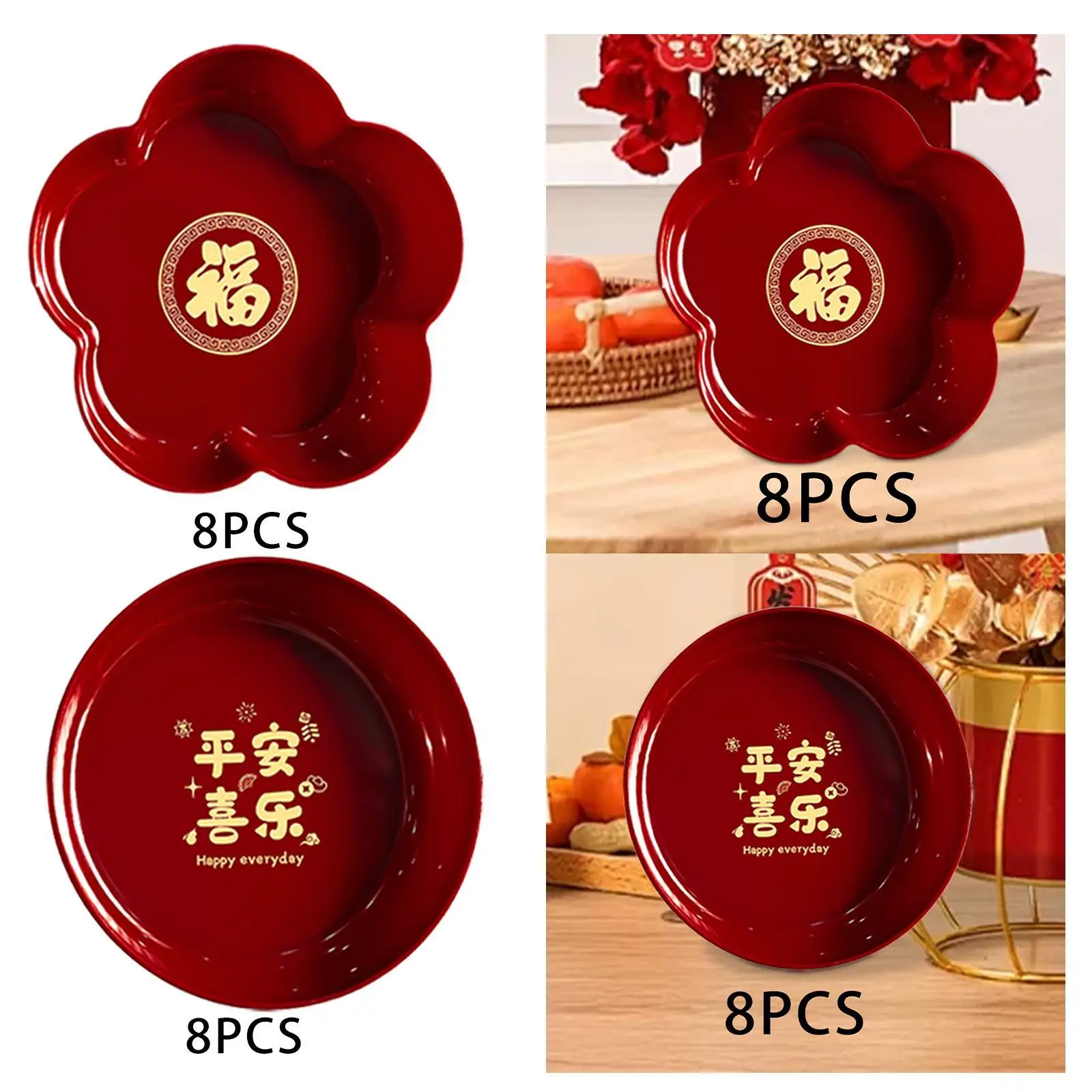 8Pcs Fruit Bowl Festive Candy Nut Serving Tray Household Living Room Red Fruit Tray Set Coffee Table Fruit Plate for Kitchen