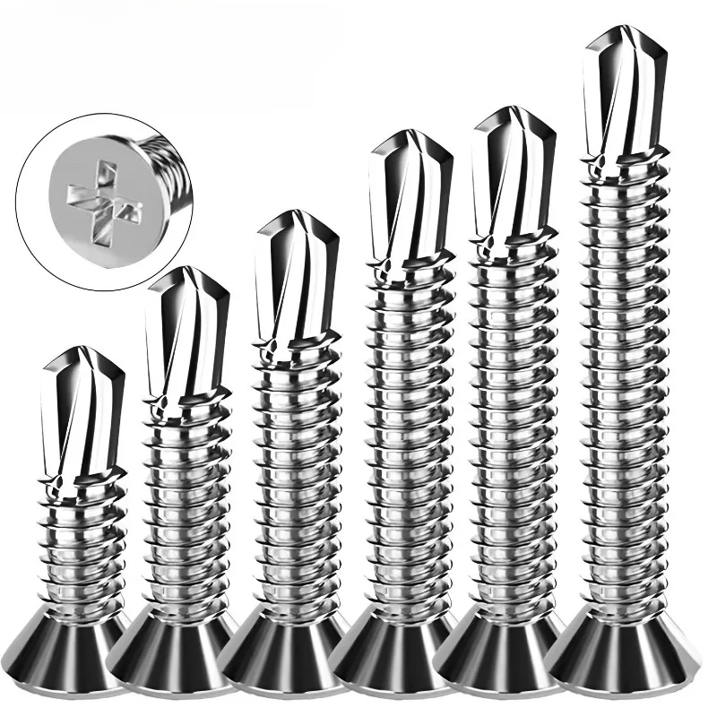200/20x Self-Tapping Screws Cross Flat Head M4.2 Stainless Steel Phillips Screws Fastener for Wood Sheet Metal Repair Parts