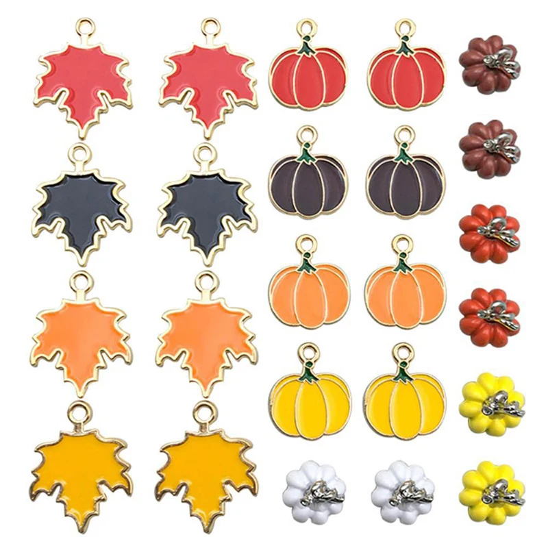 24 buah sthanksgiving labu minyak Maple Enamel DIY pesona untuk tas anting kalung membuat perhiasan buatan tangan liontin