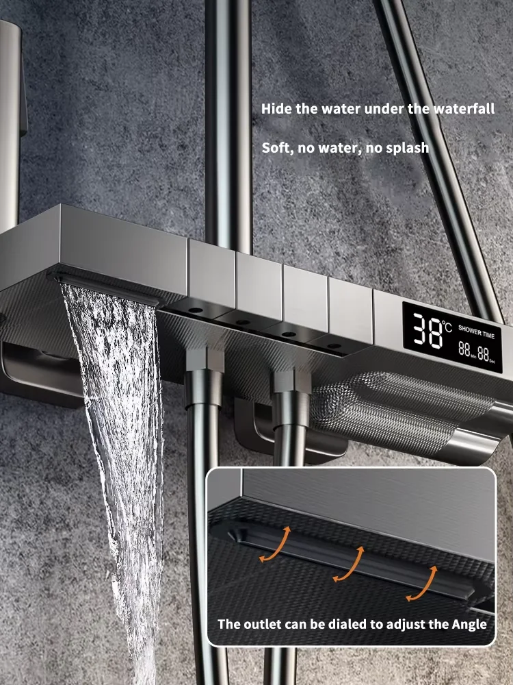 النحاس الحائط شاشة ديجيتال ضوء البيانو دش خلاط مجموعة ثرموستاتي الأمطار الحمام صنبور مع صمام السيراميك الأساسية #6