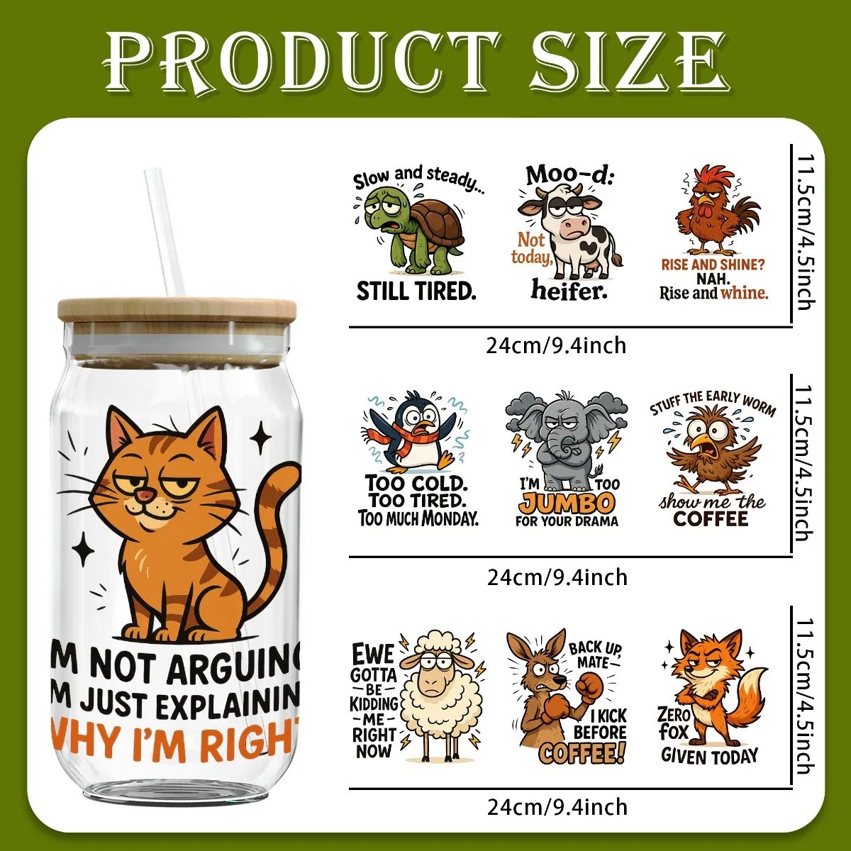 5PCS/SETFunny Animals UV DTF DIY 16OZ Transfer Sticker For DIY Cups,Computer Scrapbook Etc. (Only Stickers Included)